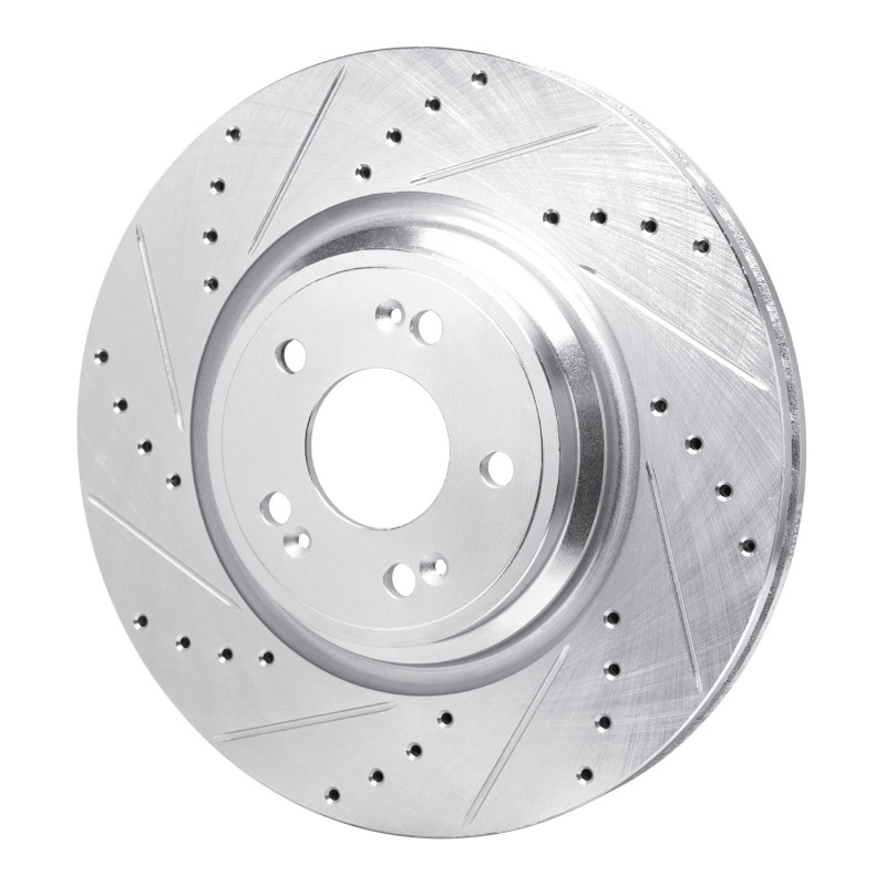 Genesis GV70 Brake Rotor (1) - Front Left - R1 Concepts - Drilled & Slotted - Silver - `21-`25